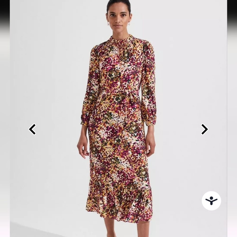 HOBBS LONDON CAMELLIA FLORAL MIDI DRESS HIGH NECK SIZE 8
